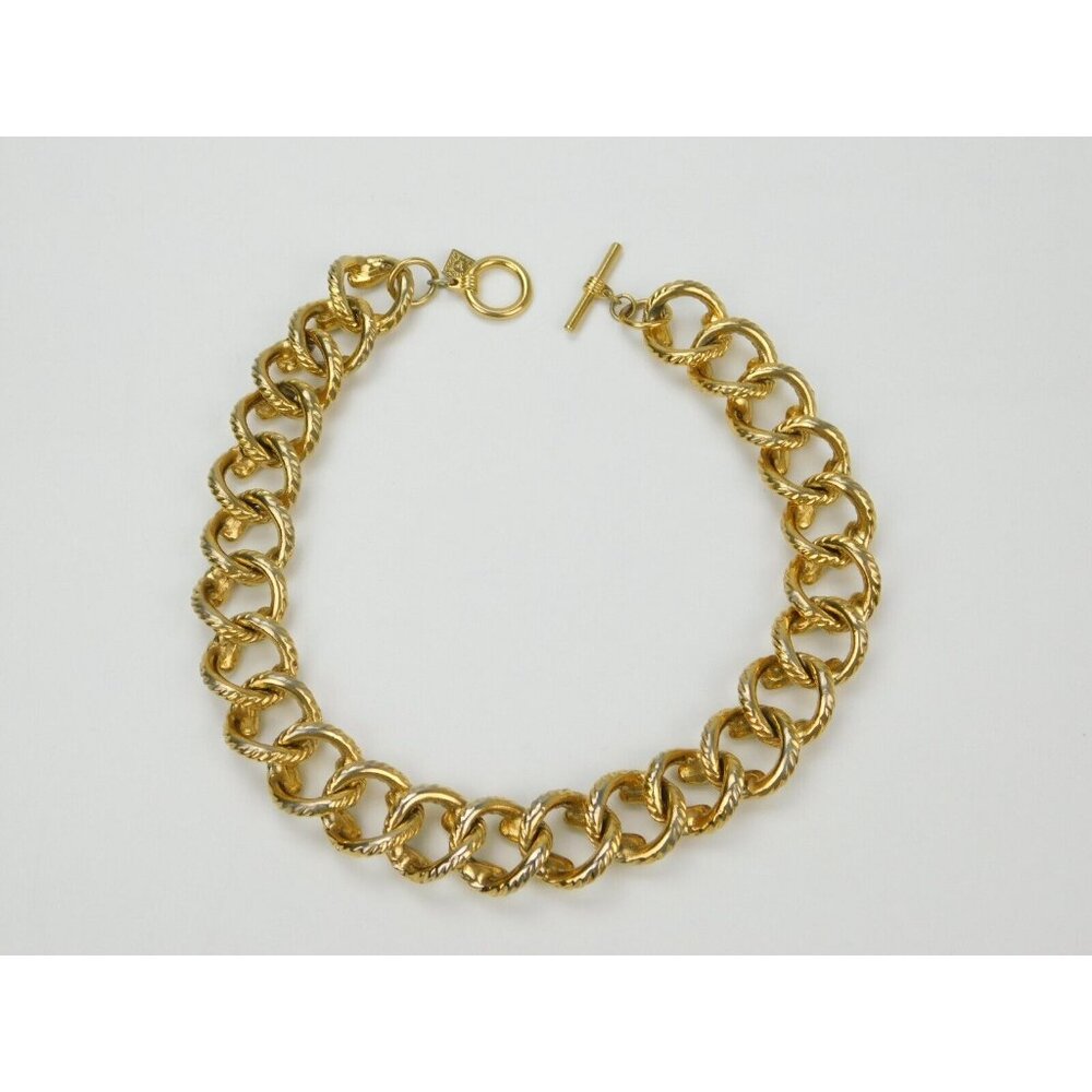 Vintage Anne Klein Heavy Chunky Textured Chain Link Gold Tone Collar Necklace - Picture 7 of 7